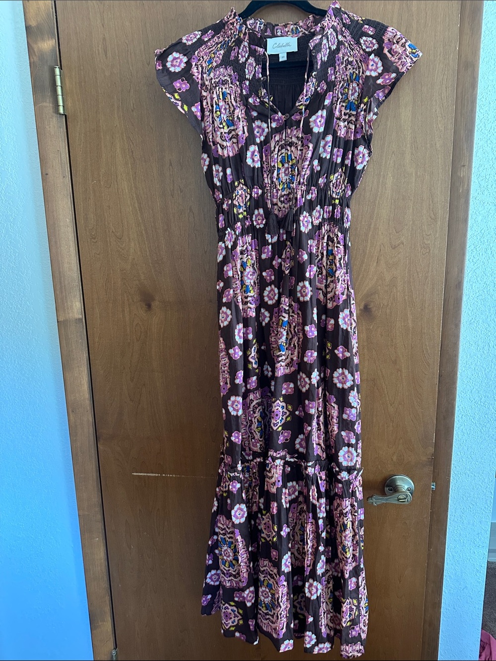 Cleobella Brown Maxi Dress with Pink Floral Print